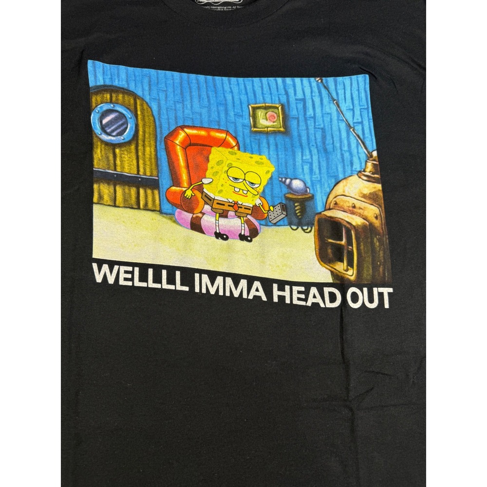 SpongeBob SquarePants Imma Head Out Meme Graphic T-Shirt Black Large Hybrid